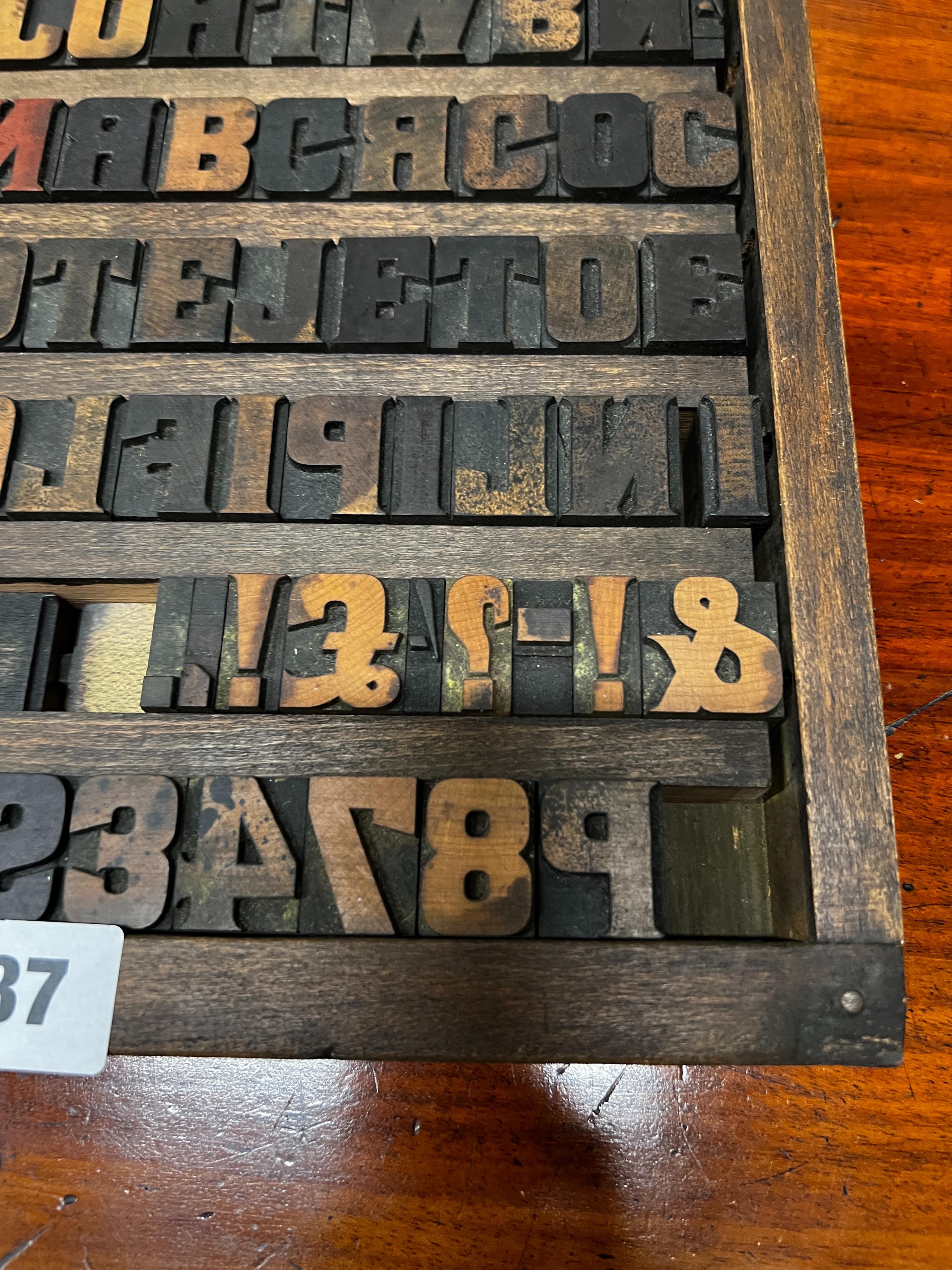 A tray of printers blocks, height 36cm